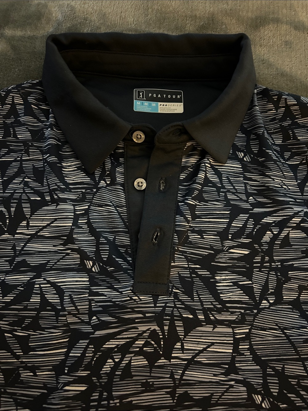 PGA TOUR Blue and White Abstract Print Polo M